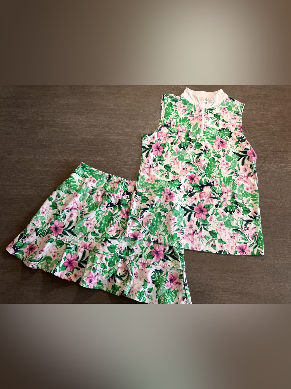Tommy Bahama Tropical Floral Gold Skort Tank Top Set M